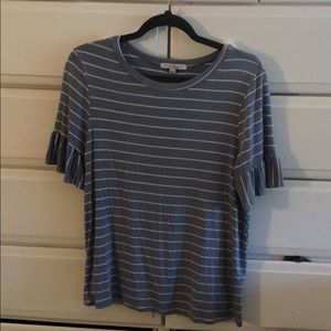 Blue Ruffled-Sleeve Tee